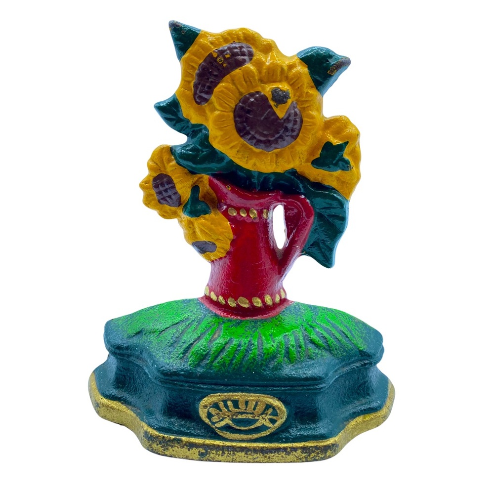 Vintage Cast Iron Sunflower Pitcher Doorstop Hubley Style Floral Decor